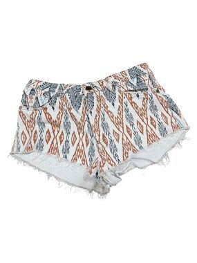 Farm Rio Women's Patterned Frayed Hem Shorts White & Rust Size 30
